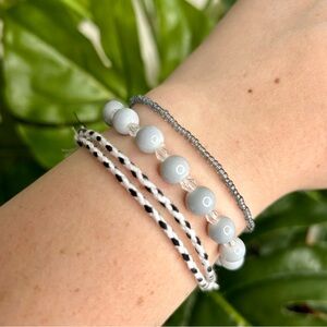 Gray Boho Glass Beaded & String Bracelet 3 Piece Bundle | Stack | Gift